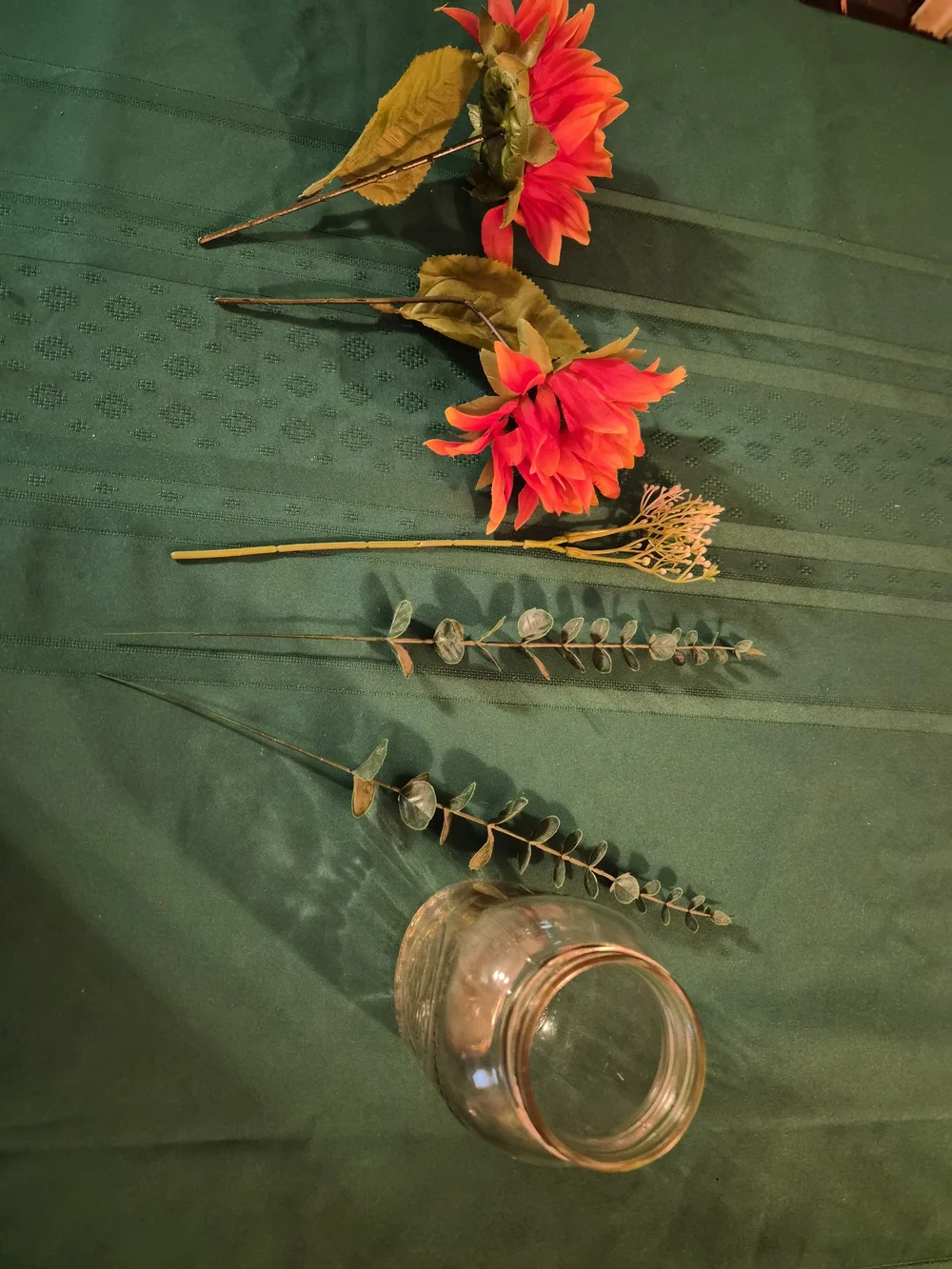 Orange Artificial Sunflower Stems in Clear Decorative Mason Jar #1